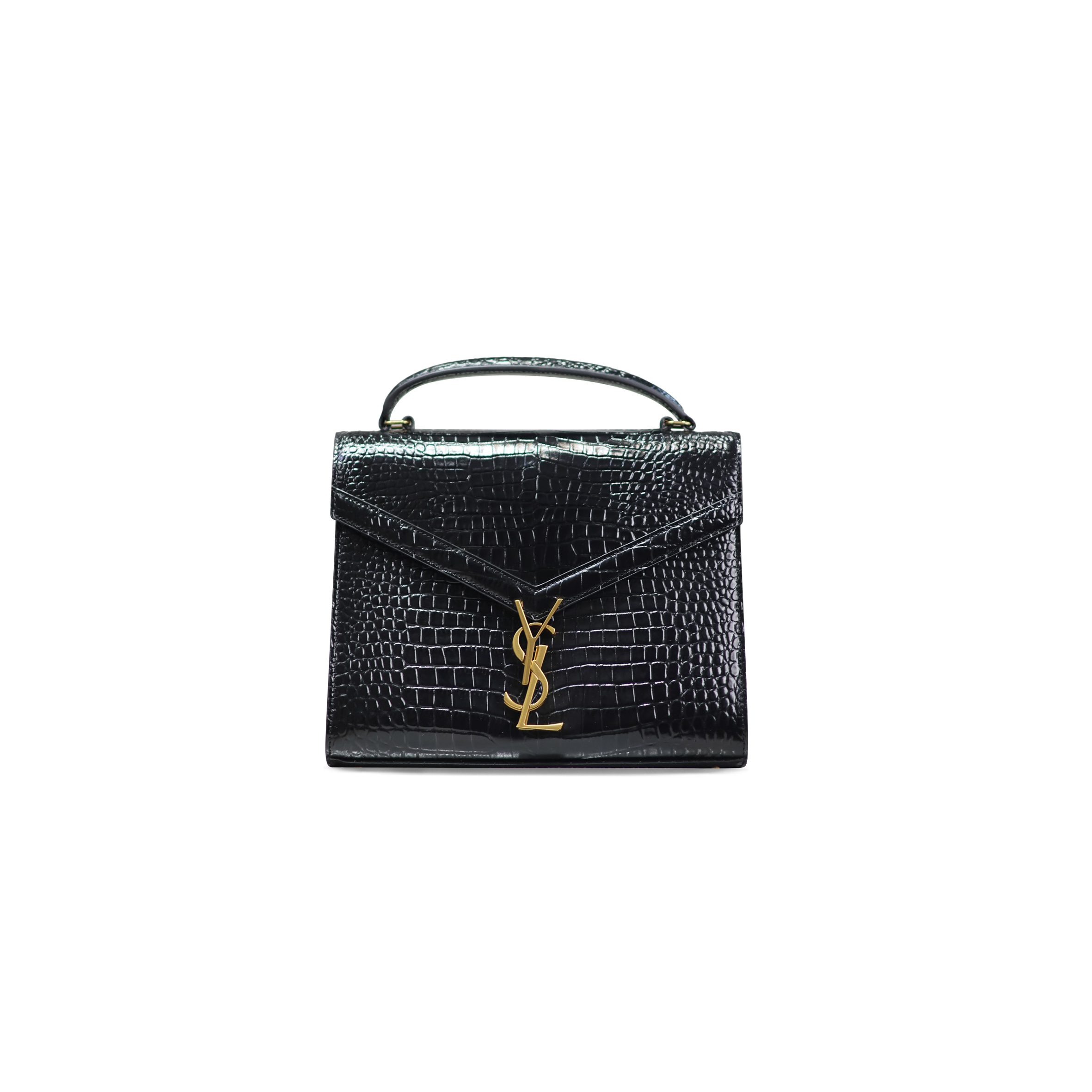 YSL CASSANDRA MEDIUM TOP HANDLE BAG IN CROCODILE-EMBOSSED SHINY LEATHER 5780002452132 (24.5*20*11.5cm)